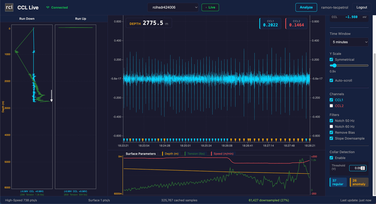 RCI CCL Live, real-time casing-collar-locator acquisition